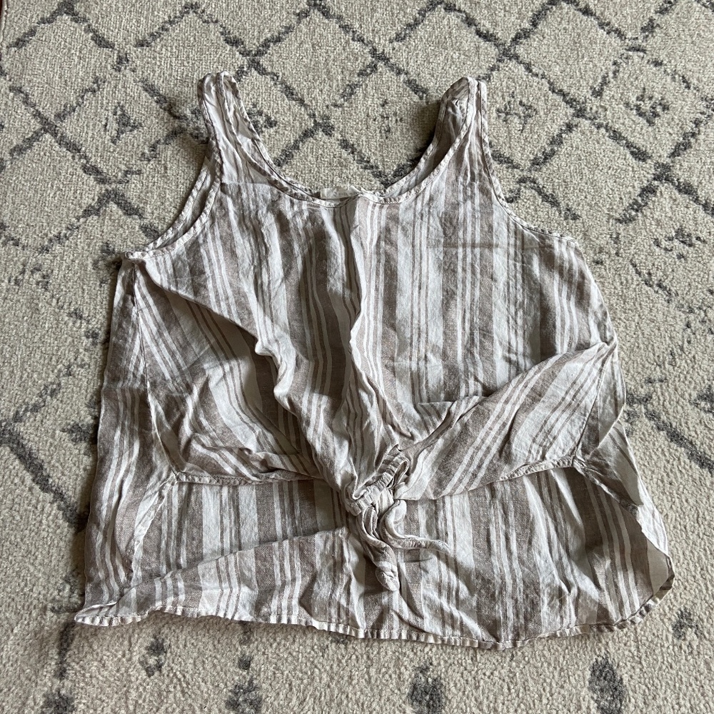 Lou and Grey Grey Striped Linen Tank w/Knot